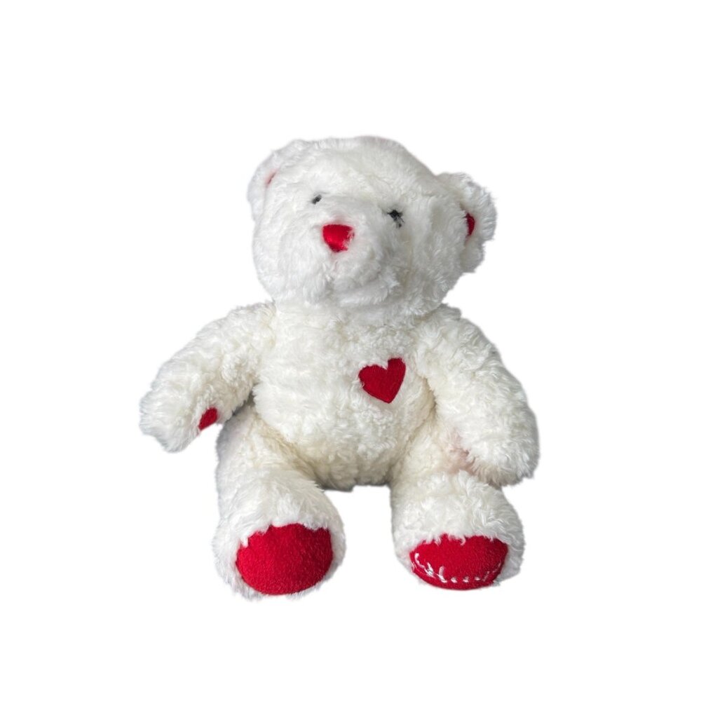 Build A Bear White‎ Curly Fur Love Hugs Heart Plush Teddy Bear Valentines Day